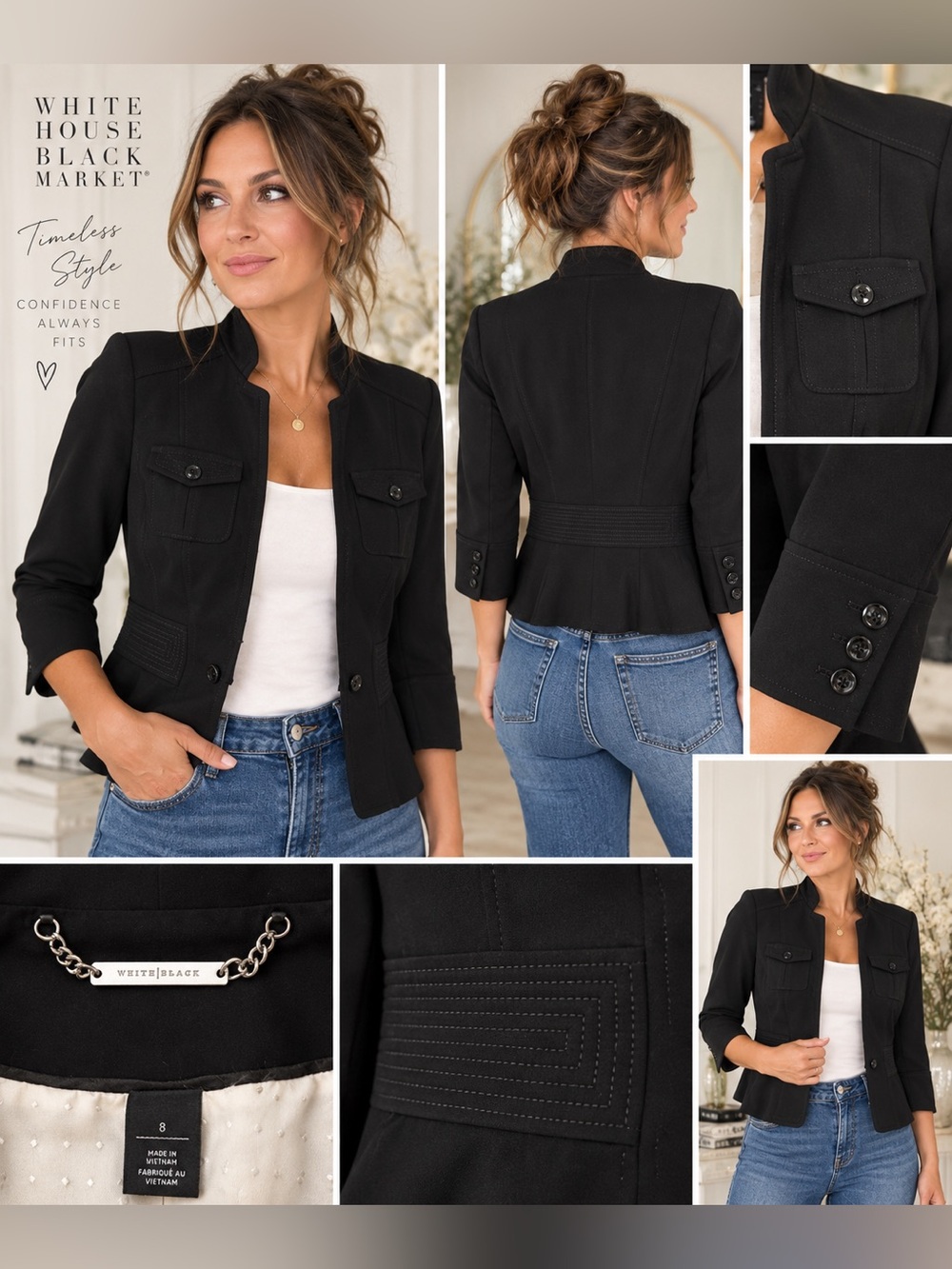 White House Black Market Black Peplum Military-Style Jacket